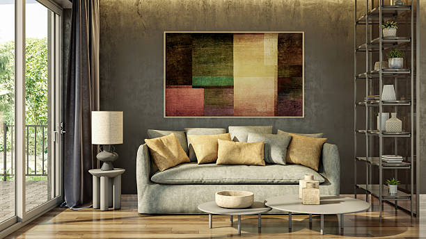 istock Large luxury modern bright interiors Living room mockup illustration 3D rendering image 2203429856
