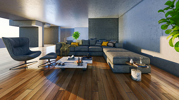 istock Large luxury modern bright interiors Living room mockup illustration 3D rendering image 2203429889