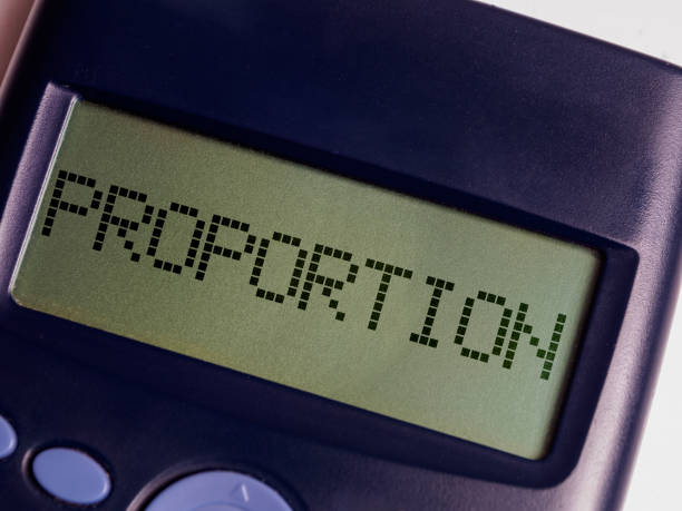 istock Proportion text on the screen of a mathematical calculator 2203438917