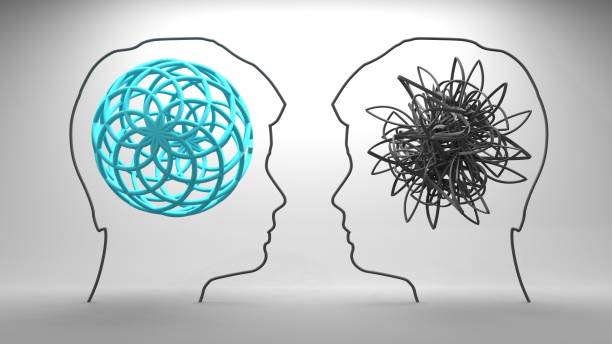 istock Metaphor bipolar disorder mind mental. Split personality. Concept mood disorder. Two head silhouette. Psychology and mental health. Dual personality concept. Tangle and order. 3D render 2203441172