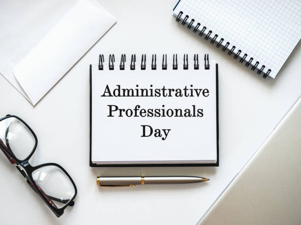 istock Happy Administrative Professionals Day. Notepad with congratulatory inscriptions 2203441319