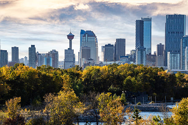 Calgary skyline during autumn overlooking popular landmarks