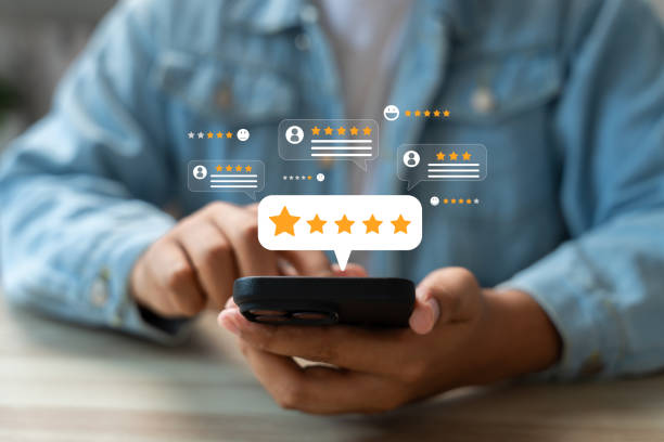 istock Online customer satisfaction Survey service concept, client rate service from experience in application,Consumer give five-Stars and feedback review for quality, Business reputation ranking from buyer 2203446092