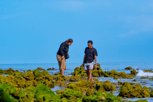 istock Two People Exploring Rocky Shoreline on a Sunny Day 2203453270