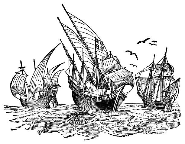 istock Fleet of Caravel Ships Sailing the Ocean - 15th Century 2203454423