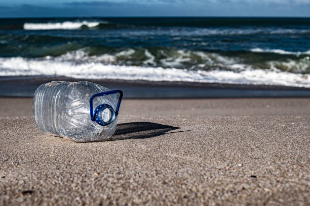 istock Plastic bottle washed up by waves on a tropical beach. 2203456075