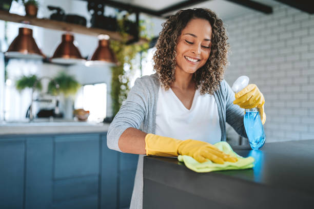 istock A woman cleans the kitchen counter 2203460711