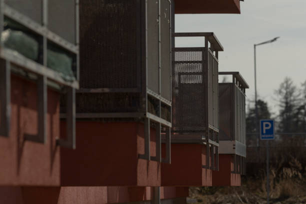 istock Welldesigned balconies with a parking sign in the background 2203464857