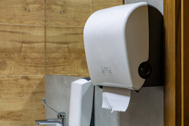 istock modern container for wiping hands with paper in the toilet 2203468440
