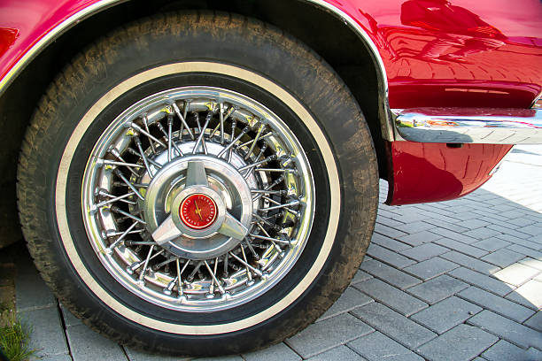 Close up details of Antique American Classic Cars create beautiful and colorful geometric designs.