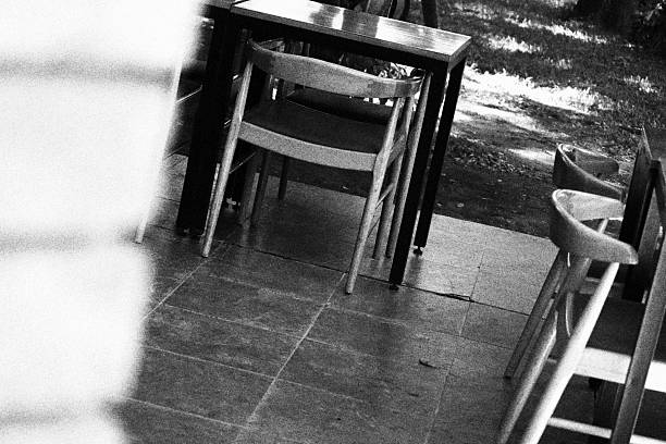 Wooden Chairs. Monochromatic Black and White Tones