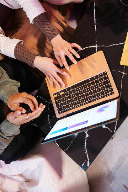 istock Multi-ethnic team analyzing charts on laptop for business strategy 2203485071