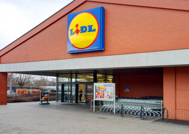 Poznan, Poland - 28 February 2025: Lidl supermarket ientrance.