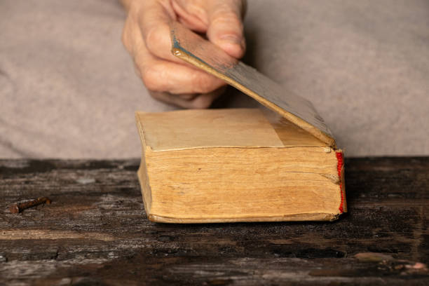 istock Elderly woman reading a book at the table at home 2203487635