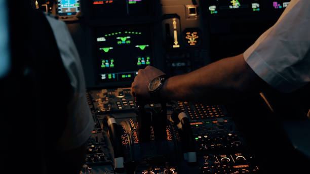 istock Cropped shot of pilot fly airplane in cockpit 2203489703