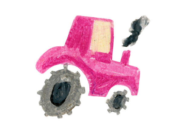 istock Cute kids stylized oil pastel painted pink tractor 2203492000