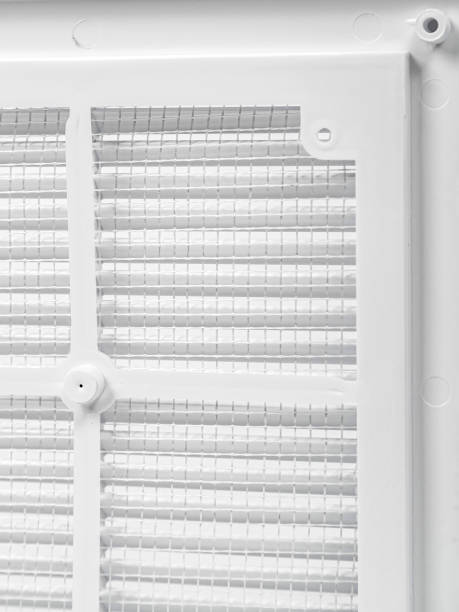 istock Plastic ventilation grate close-up. Back side with mesh. Color is white. 2203503708