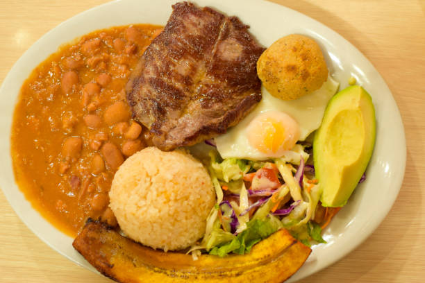 istock Colorful Plate with Rice, Steak, Plantain, and Beans 2203504819