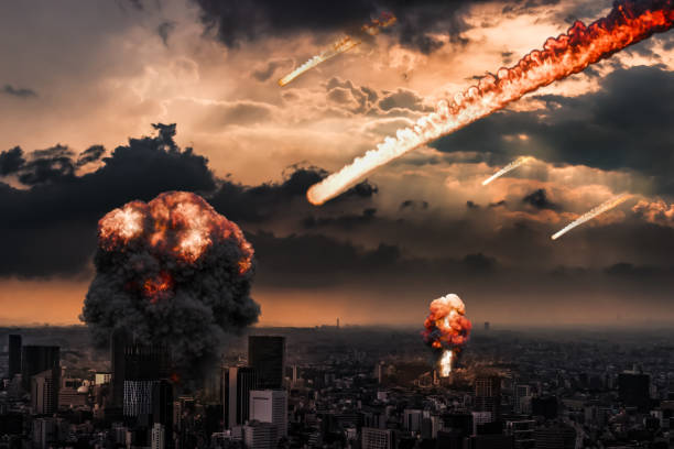 istock Tokyo cityscape with meteorites falling 2203504907