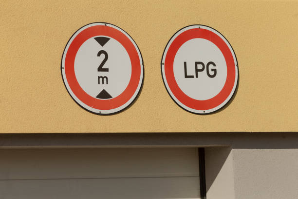 There is a sign displayed prominently on a wall that features the symbols 2e and lpg, indicating specific information or directions