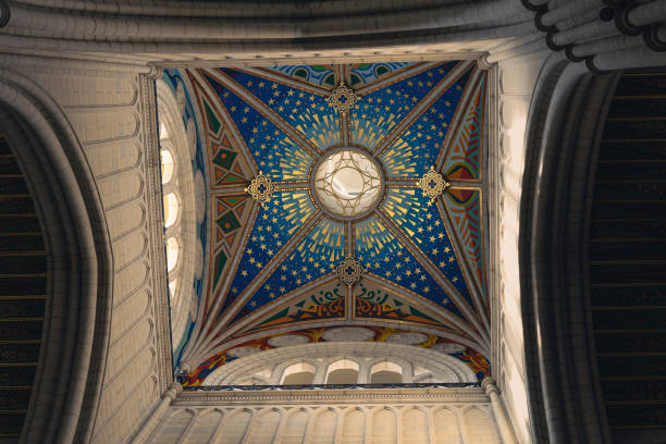 Madrid, Spain. February 03, 2025. Ceiling of the Cathedral of Almudena
