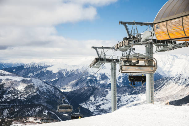istock Ski resort slope and ski lft. Alpine ski / snowboard vacation. 2203511136