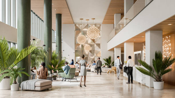 istock Generic office building lobby with business people 2203511703