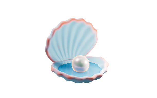 istock Scallop shell and pearl with cartoon style, 3d rendering. 2203525193