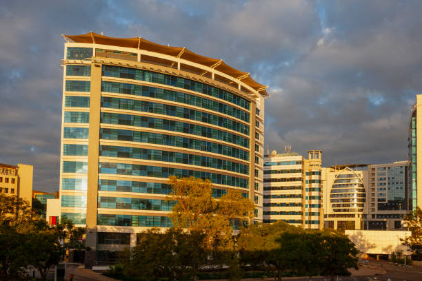 Kigali buildings in downtown, Business District, Rwanda at sunset.
