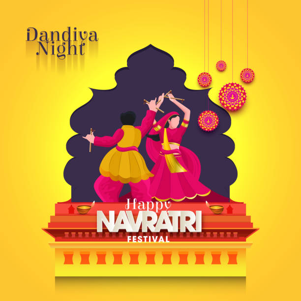 Happy Navratri festive poster Happy Navratri, playing dandiya dance poster design navratri stock illustrations