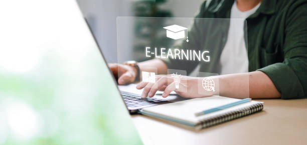 istock e-learning education internet lesson and online webinars Man showing virtual screen education, study knowledge to creativity 2203538318