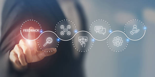 istock Get feedback for improvement. Listen to team and customer feedback to improve work efficiency. Team communication skill, engagement, idea sharing, open mind, customer feedback and consulting. 2203539839