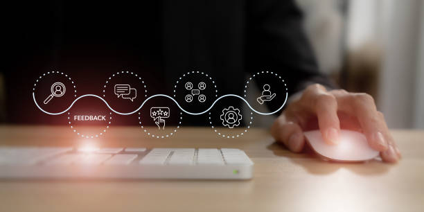 istock Get feedback for improvement. Listen to team and customer feedback to improve work efficiency. Team communication skill, engagement, idea sharing, open mind, customer feedback and consulting. 2203539840