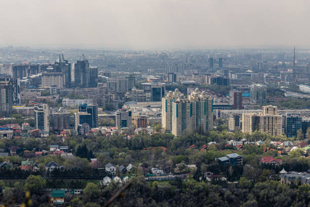 istock Panoramic view on Almaty city from mount Kok Tobe park. Cityscape 2203542936