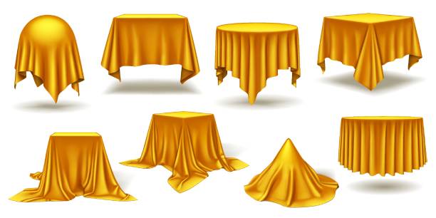 istock Golden silk and satin fabric forms geometric shapes icons set 2203548603