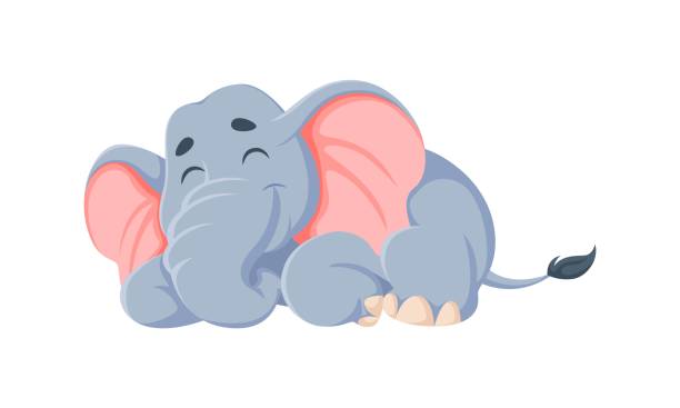 Cartoon elephant character peacefully sleeping Cartoon funny elephant character peacefully sleeping with a smile on its face. Isolated vector cute adorable baby elephant with relaxed pose and happy expression create a warm and comforting mood elephant ear plant stock illustrations