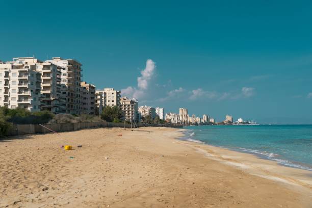 istock Deserted beach and abandoned buildings in Varosha, Cyprus. 2203552073