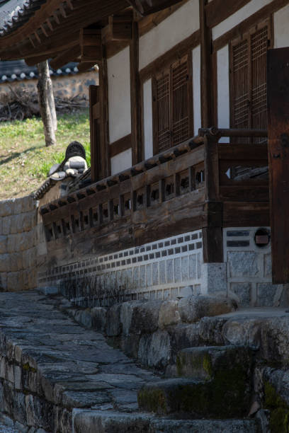 stone staircases and traditional Korean building