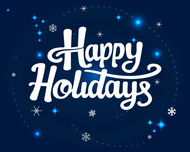 istock Holiday vector card.  Snowflakes and   luminous particles on the deep blue background. Text Merry Christmas 2203554987