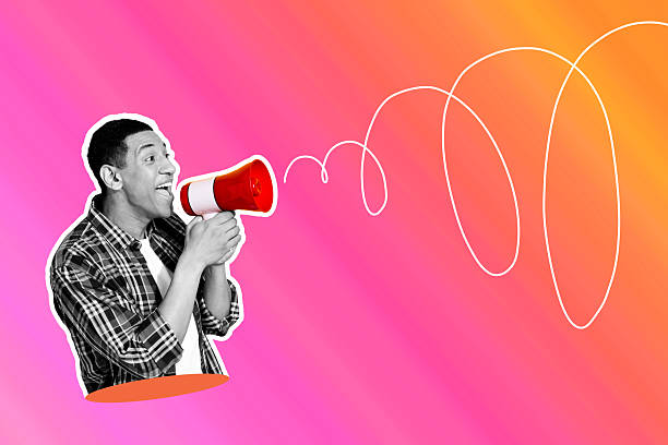 istock Composite art 3d creative image collage of happy american man scream megaphone strike agitation demonstration on gradient background 2203564259