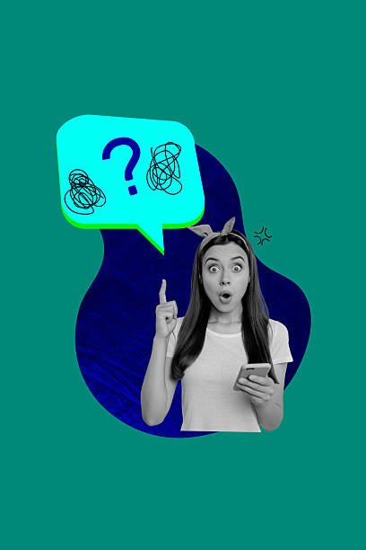 istock Vertical art trend collage of astonished girl think solution hold phone bubble question mark decision idea finding speak 2203565028