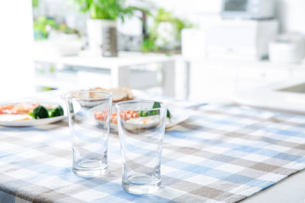 Kitchen table background tablecloth pair of glasses