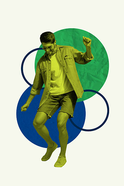istock Vertical 3d artwork collage of happy hipster guy dance weekend occasion relax party celebration entertainment track event 2203570192
