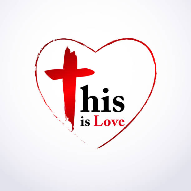 This is Love The true love is Jesus Christ crucified and give us peace and love, a red brush cross inside the heart shape brush stroke pictures of the blood of jesus stock illustrations