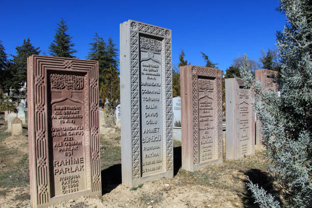 Konya, Türkiye - March 6, 2025: A view from Ana Sultan Cemetery. The cemetery is located in Meram Durunday district. The cemetery was built during the Ottoman Empire.