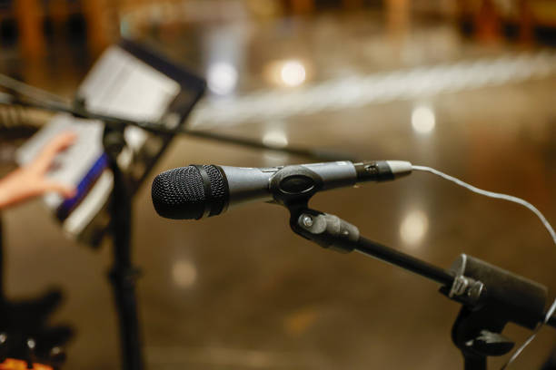 istock Microphone on the stage stock photo 2203571222