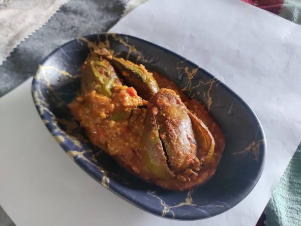 istock Baghare baingan, Baingan masala, Eggplant or brinjal curry, Bharli vangi. 2203575490