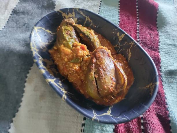 istock Baghare baingan, Baingan masala, Eggplant or brinjal curry, Bharli vangi. 2203575491