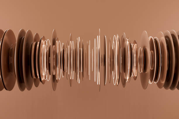 Artificial Intelligence Technology, Flowing Circles, Pantone color of the year 2025 - Mocha Mousse Color. Digitally Generated Image. 3D Render.