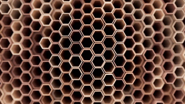 Blockchain and Big Data Technology, Abstract Hexagon Pattern Background. Pantone Color of the Year 2025 – Mocha Mousse. Digitally generated image. 3d render.